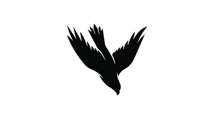 Obraz premium Black bird flying silhouette in white background, freedom and nature concept, simple minimalist design element