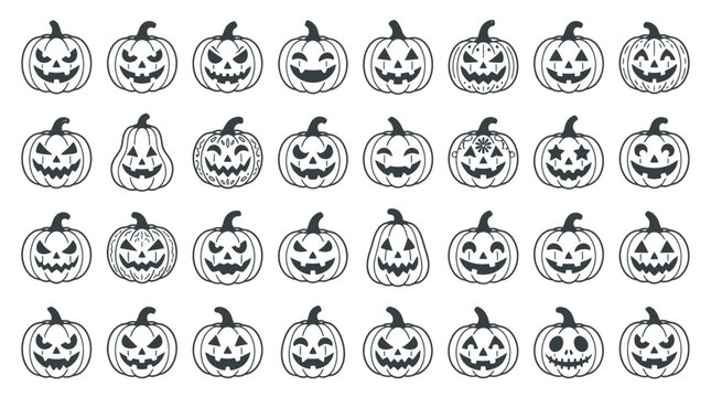 Black and white halloween pumpkin faces.