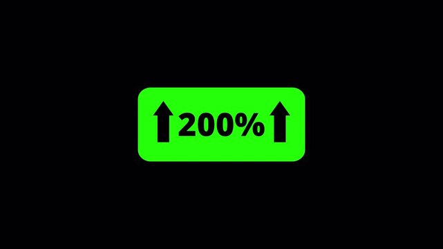 200 Percent Growth Counter Animation from 0 to 200 with Up Arrow Indicator in 4K, Business Growth, Success Rate, Analytics and Progress Increase Motion Graphic, 200% Growth on Transparent Background.