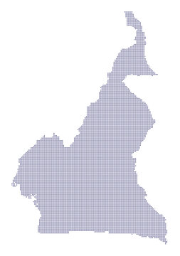 A detailed map of cameroon created with a pattern of small halftone dots map
