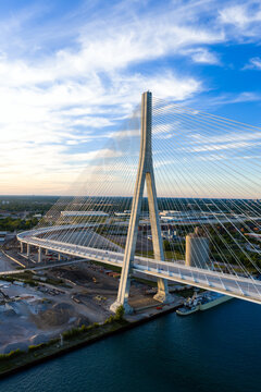 Gordie Howe International Bridge construction spanning Detroit River