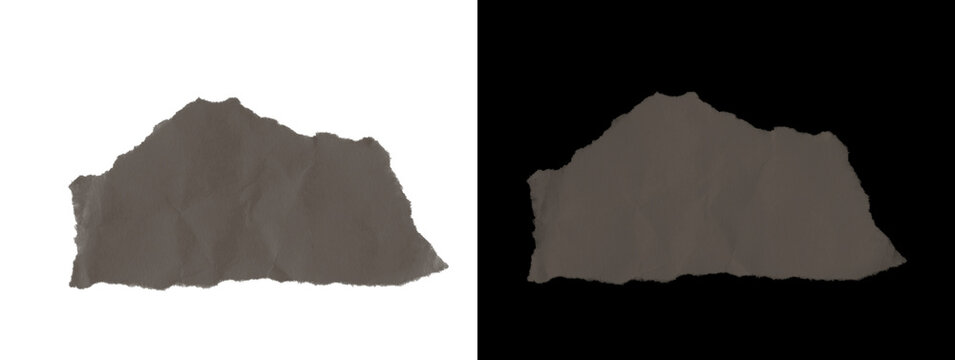 Large Irregular Dark Torn Paper Piece on White and Black Backgrounds
