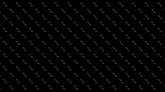 A repeating grid pattern of small, neon yellow (lime green) lines set against a deep black background. 