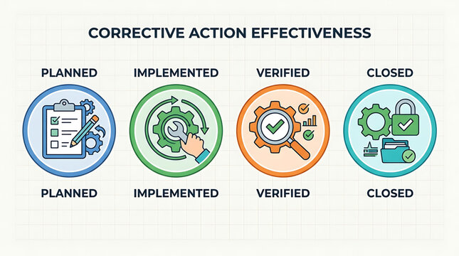 The workflow process of corrective action effectiveness with four stages