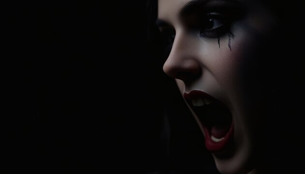 Profile View Of Screaming Person In Makeup