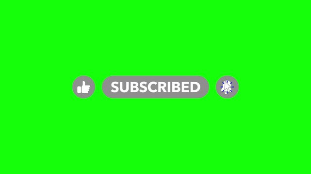 Animated Subscribe Button, Like Button and Notification Bell with Cursor Click Animation on Green Screen