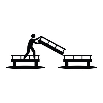vector illustration of a man repairing broken bridge