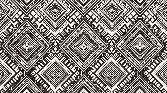 Black and White Geometric Diamond Pattern, Tribal Ethnic Textile Design, Repeatable Motif