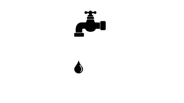 Animated black silhouette of a dripping water tap icon on white background