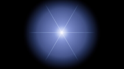 Fototapeta premium flare overlay light blue central star with glowing aura on black background, optical lens glow effect, realistic sunburst shimmer, professional photo editing beam, isolated glow
