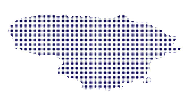 A detailed map of lithuania created with a blue dotted halftone dots map country