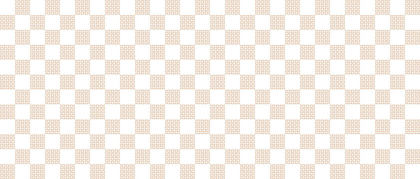Seamless white and tan checkered plaid pattern with detailed geometric ornamental squares
