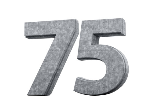 Concrete Number Seventy Five 75 Digit Made Of Grey Concrete Stone White 3d Illustration