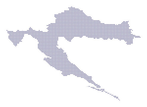 A dotted map of croatia created with small dark blue circles halftone dots map