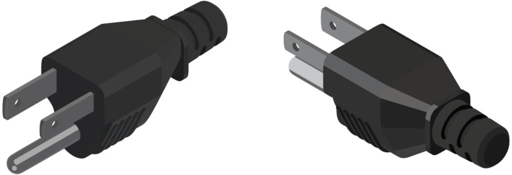 Isometric Three‑Prong Power Plug Illustration	