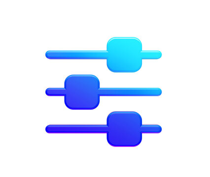 Vibrant blue 3D equalizer settings icon for audio and control panels.