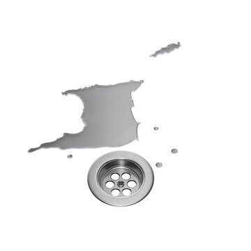 Trinidad and Tobago Water Map With Drainage Metal Sink Save Water. 3D Illustration