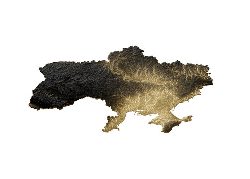 Ukraine Map Golden Metallic Texture Map Gold Reserves And Gold Mining Concept 3D Illustration