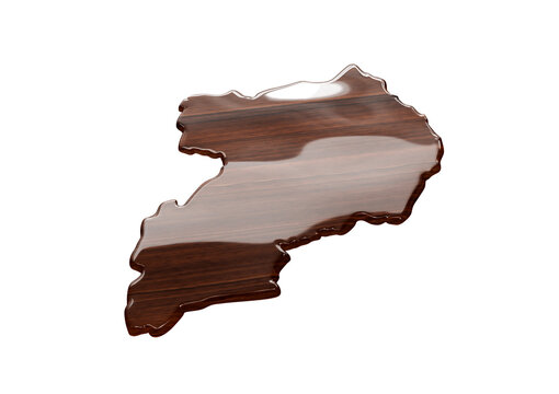 Uganda Map Made Of Transparent Liquid Water On Wooden Floor Save Water Concept 3D Illustration