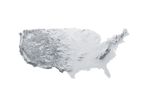 USA Map Gray And White Shaded Relief Textured Map On White Background 3D Illustration