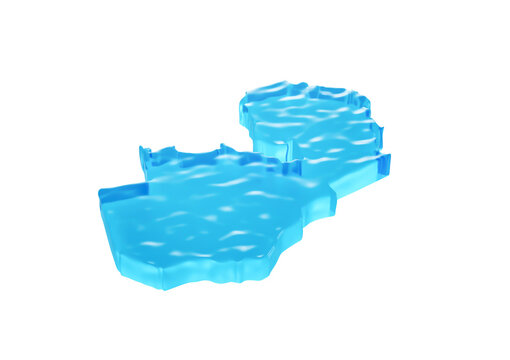 Water Ice Map Of Zambia Global Warming Melting Glacier In Deep Ocean Blue Water 3d Illustration