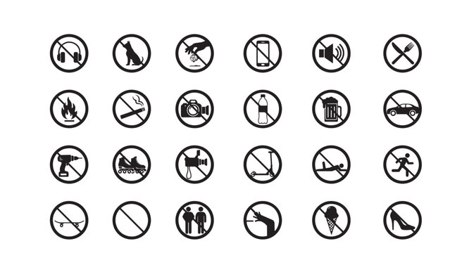 Grid of prohibition symbols
