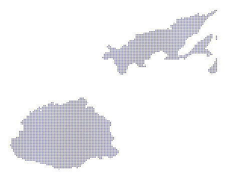 A dotted map of fiji rendered in dark blue pixels on a clean halftone dots map