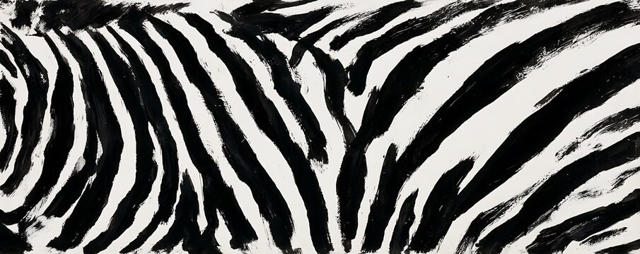 Seamless pattern with black and white zebra stripes painted with a dry brush. Horizontal background with hand drawn animal skin texture