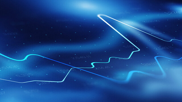 Stock exchange trading chart shows market trends and price movements in blue colors