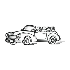 Fototapeta premium Retro convertible automobile with clean lines and bold outlines, perfect for vintage travel themes and graphic design projects, rendered in a classic black and white palette.