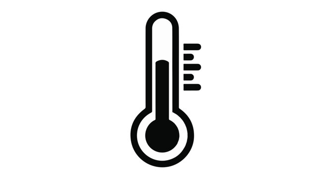 Simple black thermometer icon indicating high temperature, clean lines, scalable design, perfect for weather apps, medical charts, or scientific data visualization.