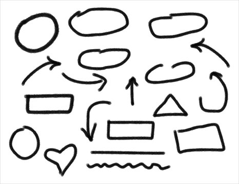 Arrows circles and abstract doodle writing design grainy style