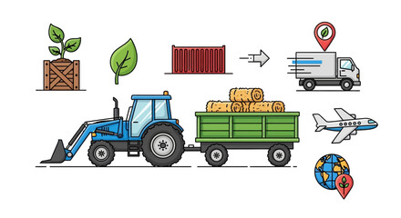 Fototapeta premium Colorful cartoon vehicles and construction equipment set.
