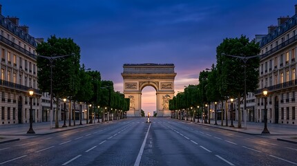 Fototapeta premium Paris Arc de Triomphe at Dawn, Tour de France Finish Line