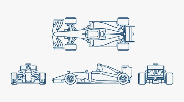 Technical Racing Car Line Drawing Set.