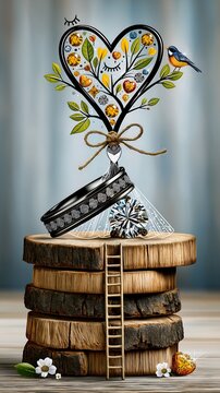 Artistic Decorative Arrangement. Charming Handcrafted Model Featuring Natureinspired Accents And Textures