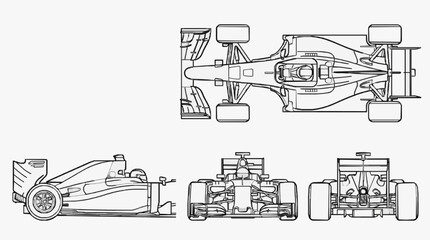 Obraz premium Technical Formula One Racing Car Blueprint.