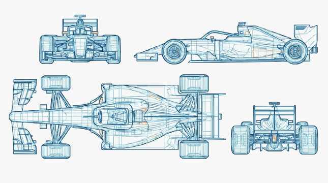 Technical Formula One Race Car Blueprint.