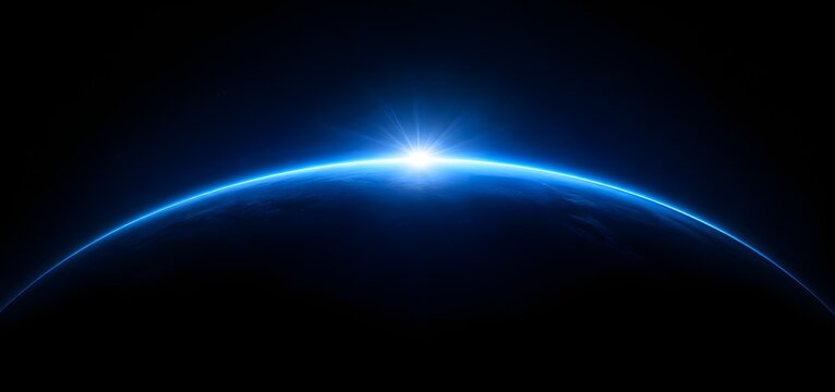 Earth Horizon Sunrise from Space &ndash; Planet, Cosmos, Universe, Astronomy, Orbit, Globe, Light, Sky, Solar, Horizon, Future

