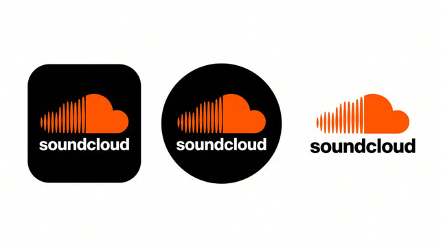 SoundCloud Logo and Wordmark Variations Set with Square Circle and Isolated Icons on White and Black Backgrounds, Editorial Use Only, Branding Icons