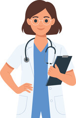Fototapeta premium Female doctor with stethoscope and uniform people vector on white background.