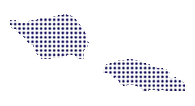 Map of samoa composed of small blue dots on a white halftone dots map geography