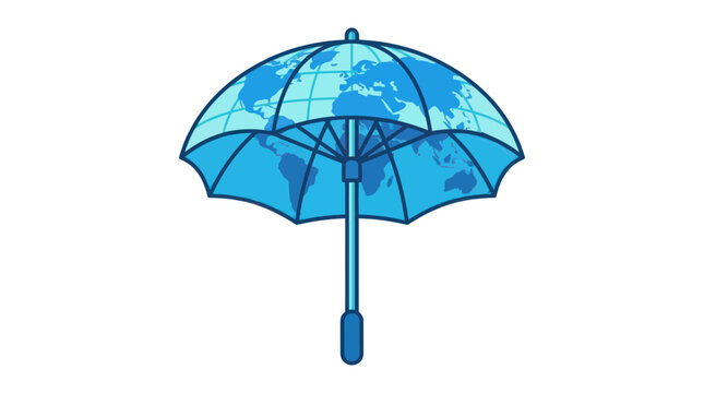 Blue umbrella with world map representing global protection