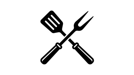 Crossed barbecue spatula and meat fork grill tools silhouette © Joyo