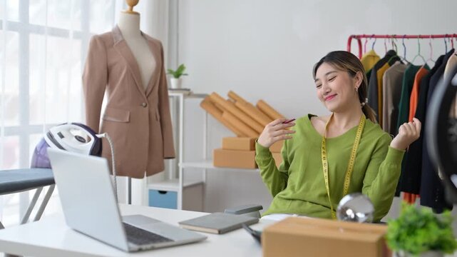Fashion designer streaming live from her workshop