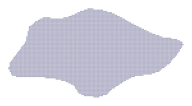 Singapore map outline created with small dark blue dots on a halftone dots map