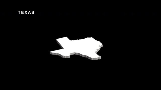 Texas state 3d map rotating on black background