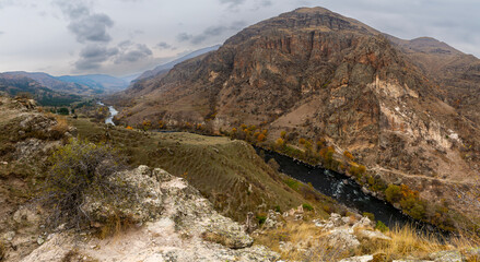 Autumn landscape of river in the Caucasus mountains of Georgia © Pavel
