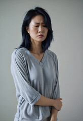 Fototapeta premium Sad woman with bruise holding arm indoors