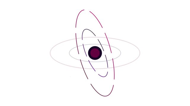 Minimalist atom animation of rotating orbital rings around a core